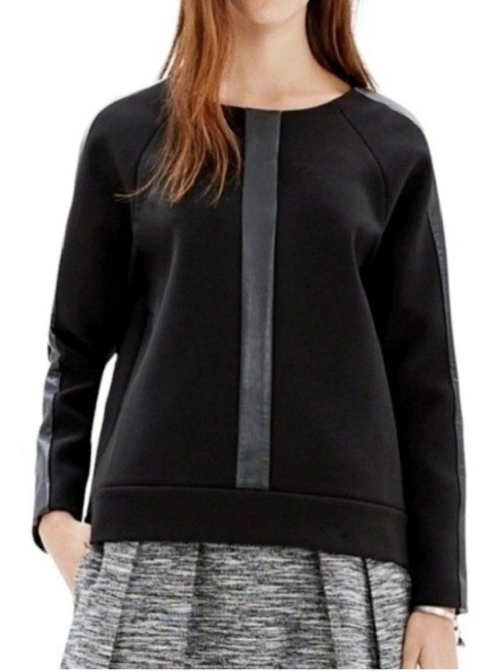 MADEWELL LEATHER INSERT TOP IN BLACK Size M